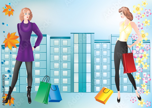Vector: Girls with shopping. Girls with shopping.