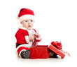 Santa Claus baby with gift box isolated on white background