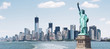 Brooklyn Bridge and Manhattan Skyline with the Statue of Liberty