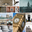 Collage of different images of London, United Kingdom.