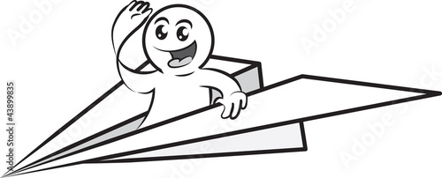 Vector: Paper man flying a paper airplane Paper man flying a paper airplane
