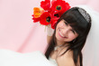 bride with tulips on a homogeneous background