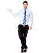 Businessman displaying something