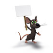 3D Cartoon Mouse Holding a Sign