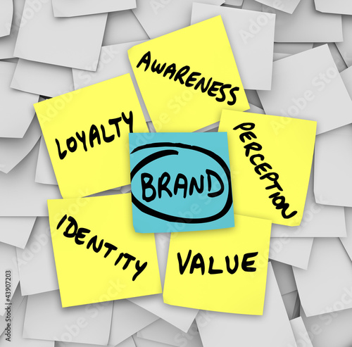 Photo: Brand Words Sticky Notes Perception Identity Loyalty Brand Words Sticky Notes Perception Identity Loyalty