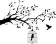 Vektor: Tree silhouette with bird flying Tree silhouette with bird flying