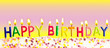 Happy birthday lit candles on colorful background