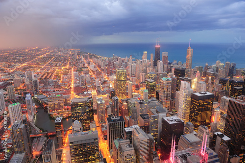 Photo: Chicago aerial view at dusk Chicago aerial view at dusk