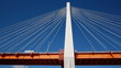 Elements of the highway bridge with moving car