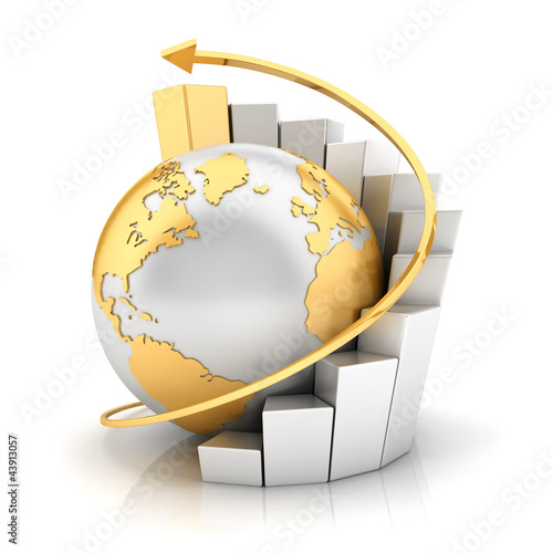 Illustration: 3d business earth with bar chart 3d business earth with bar chart