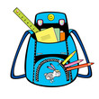 blue school bag with office tools
