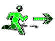 Running human silhouette with a direction arrow