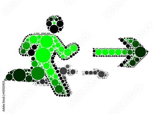 Photo: Running human silhouette with a direction arrow Running human silhouette with a direction arrow