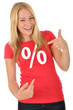 Junge Frau im Sale-Shirt