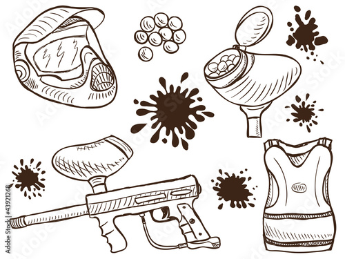 Vector: Paintball equipment doodle style Paintball equipment doodle style