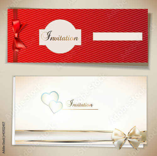 Vektor: Card notes with ribbons. Red and white invitations Card notes with ribbons. Red and white invitations
