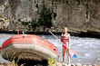 water rafting, woman and raft boat