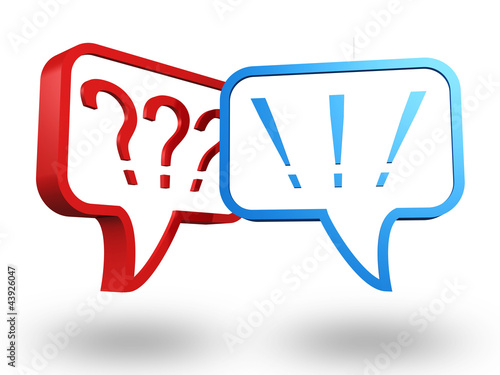 Illustration: Question and exclamation marks in speech bubbles Question and exclamation marks in speech bubbles