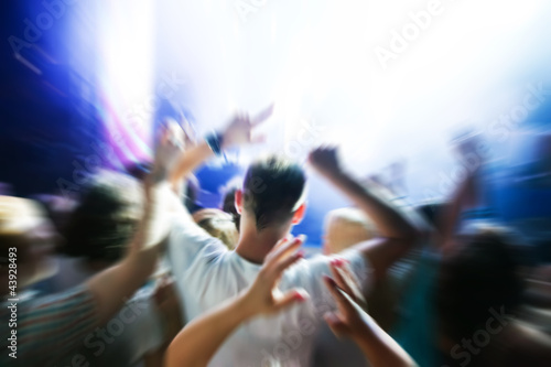 Photo: People hands up on music concert, disco party. People hands up on music concert, disco party.