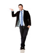 Businessman with hand on something
