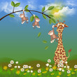 monkeys and giraffe