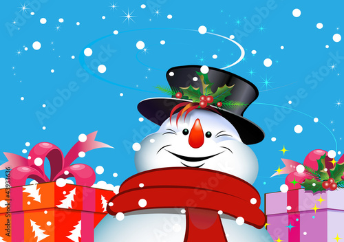 Vektor: Christmas background. Snowman. Christmas background. Snowman.