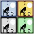 Vector: Concept of thinking man with cat Concept of thinking man with cat