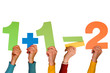 Photo: Hands showing simple mathematical equation Hands showing simple mathematical equation