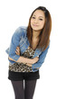 Beautiful young woman with arms on white