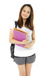 Photo: female student portrait smiling and holding a pink notebook female student portrait smiling and holding a pink notebook