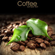 Photo: brown coffee and two leaves brown coffee and two leaves