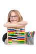 Girl with abacus on white