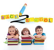 Happy kids with lots of books