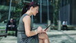 Video: Happy businesswoman with tablet computer, steadicam shot Happy businesswoman with tablet computer, steadicam shot