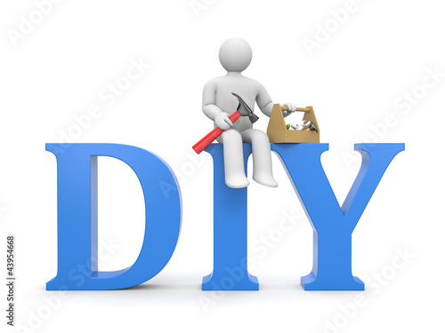 Illustration: Worker with tools. DIY metaphor Worker with tools. DIY metaphor