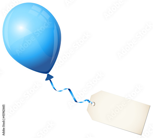 Vektor: Flying Blue Balloon & Beige Label Flying Blue Balloon & Beige Label