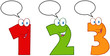Vektor: Numbers One,Two And Three Cartoon Characters With Speech Bubbles Numbers One,Two And Three Cartoon Characters With Speech Bubbles