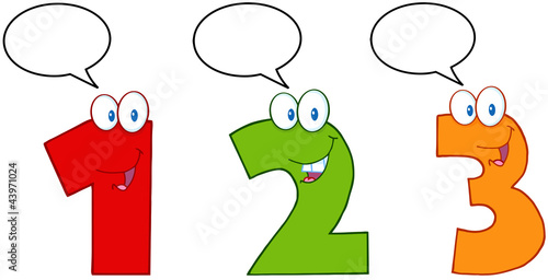 Vector: Numbers One,Two And Three Cartoon Characters With Speech Bubbles Numbers One,Two And Three Cartoon Characters With Speech Bubbles