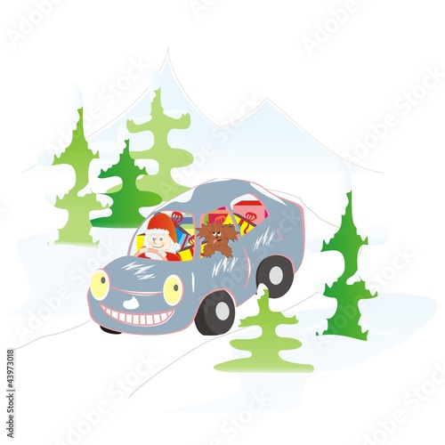 Illustration: car and Santa Claus car and Santa Claus