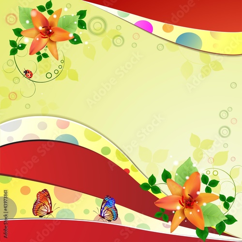 Vector: Background with beautiful flowers and butterflies Background with beautiful flowers and butterflies