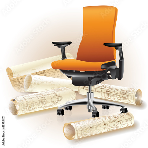 Vector: Grunge architectural background with rolls of drawings Grunge architectural background with rolls of drawings