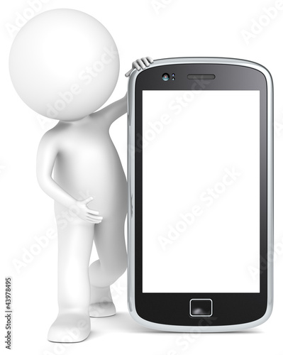 Illustration: Blank Smart Phone. 3D little human character. People series. Blank Smart Phone. 3D little human character. People series.