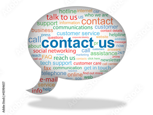Illustration: CONTACT US tag cloud (speech bubble telephone marketing) CONTACT US tag cloud (speech bubble telephone marketing)