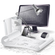 Architectural background with a monitor