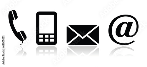 Vector: Contact black icons set - mobile, phone, email, envelope Contact black icons set - mobile, phone, email, envelope