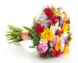 beautiful bouquet of bright  wildflowers, isolated on white