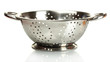 empty silver colander isolated on white