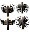 Cross on Black shield with wings set