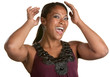 Happy Woman Fixes Her Hair