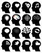 Set of 16 head icons with idea symbols